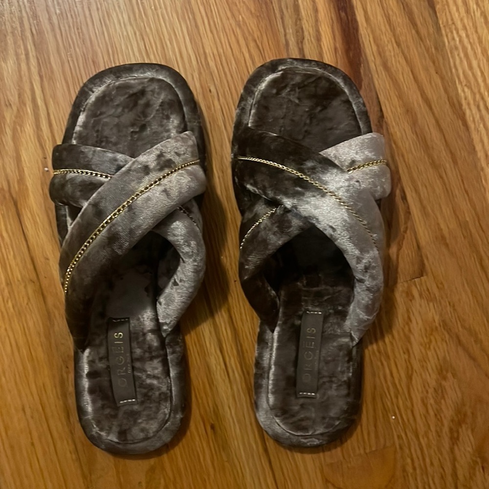 Velvet slip on slides